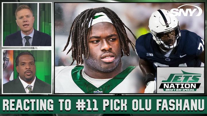 Connor Hughes, Willie Colon, Steve Gelbs react to Jets selecting Olu Fashanu with No. 11 pick, failed attempt at trading up for a WR