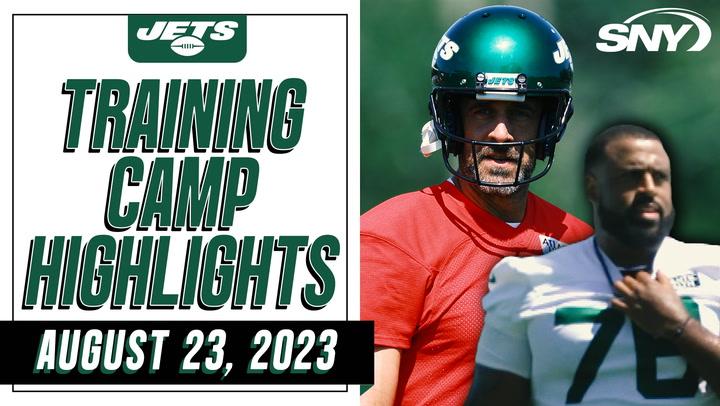 Duane Brown arrives at Jets practice Wednesday, Aaron Rodgers continues to prepare for Giants | Jets Highlights