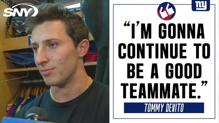 Tommy DeVito on not starting for the Giants against Rams, being a good teammate to QB Tyrod Taylor