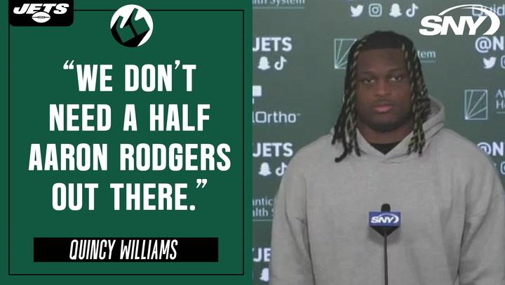 Jets LB Quincy Williams on 'playing hard' penalties, Aaron Rodgers' return