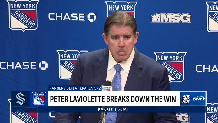 Peter Laviolette talks after Rangers beat Kraken 5-2