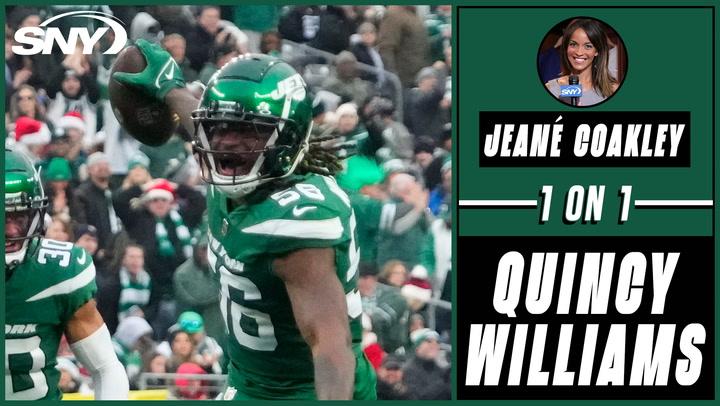 Jets LB Quincy Williams is all smiles after his first career interception