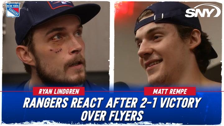 Matt Rempe describes his first NHL goal, Ryan Lindgren takes stock in 10-game win streak as Rangers edge Flyers on Saturday