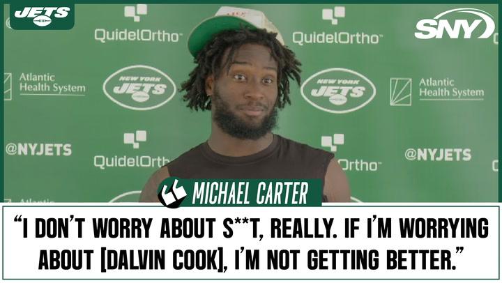 Michael Carter reacts to Dalvin Cook signing with the Jets and his role in the offense | Jets News Conference