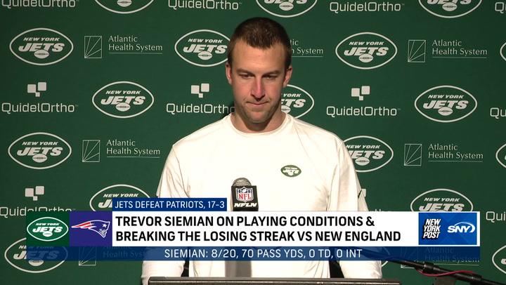 Jets QB Trevor Siemian talks about the tough weather conditions on Sunday