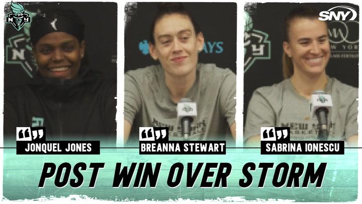 Sabrina Ionescu on chemistry with Breanna Stewart, Jonquel Jones compares Fever and Storm