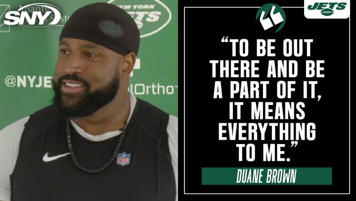 Duane Brown on being back on the field, Aaron Rodgers' impact, and Mekhi Becton's future | Jets News Conference