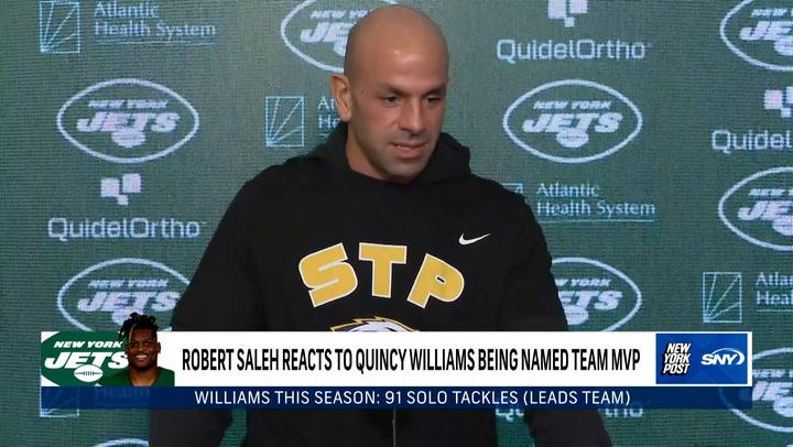 Robert Saleh reacts to Quincy Williams winning Jets MVP and two 2024 Pro Bowl Jets selections