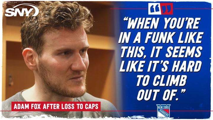 The Rangers' Adam Fox on 'letting game slip away' in 3-2 loss to the Capitals