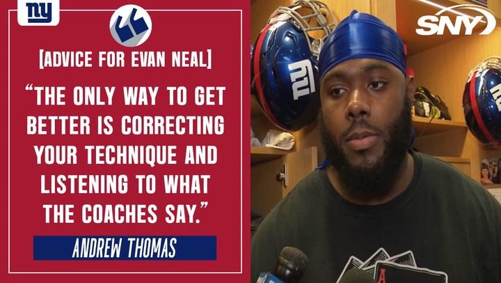 Andrew Thomas' advice for embattled teammate Evan Neal, status of injured hamstring | Giants News Conference